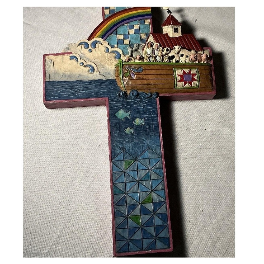 Vintage 2006 Jim Shore Heartwood Creek  "Noah's Ark" Cross Wall Decor Folk Art